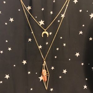 Moon and Geometric/Natural Stone Necklace
